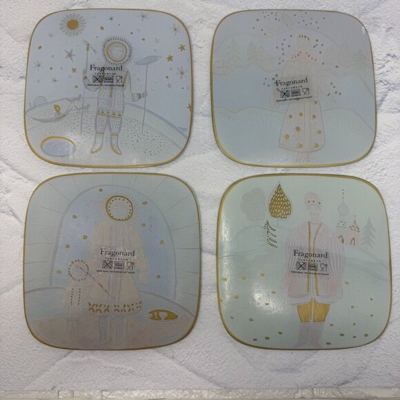Fragonard Parfumeur Ceramic Decorative Plates Folk Art Winter North Set of 4 - Picture 7 of 8